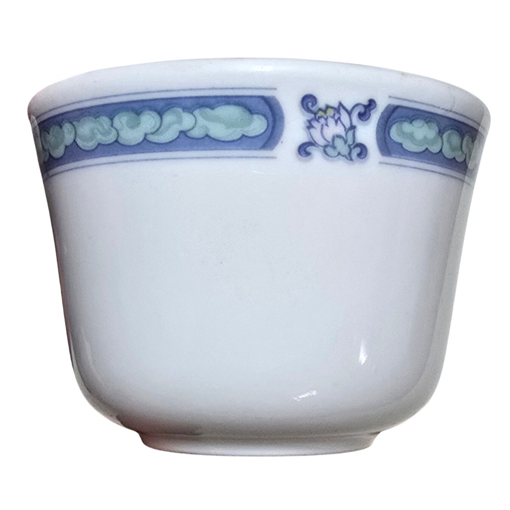 Tatung Durable China Taiwan Tea Cup Blue Cloud Lotus Border White Ceramic
